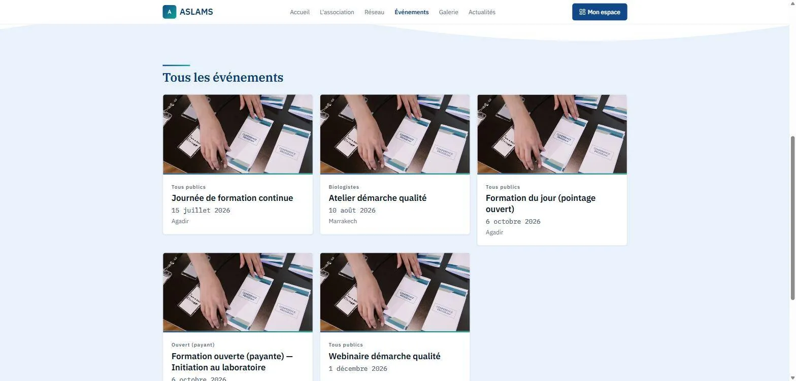 Liste des événements et formations